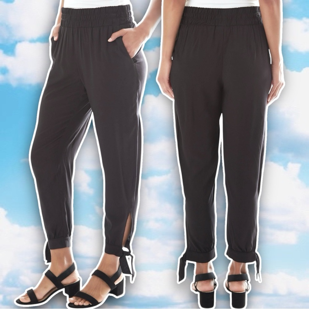 APT. 9 Side Slit Challis Ankle Tie Pants Black XXL Balletcore Career Lagenlook